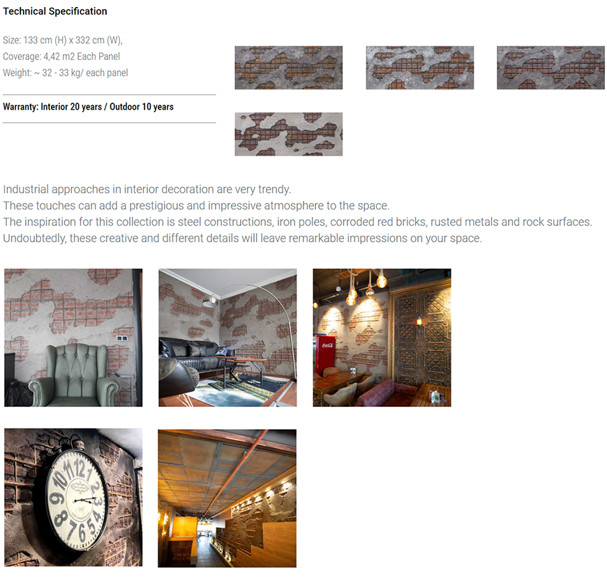 Panel deko Kreatif Tasarm Serisi Paneller Brick Plaster Iron